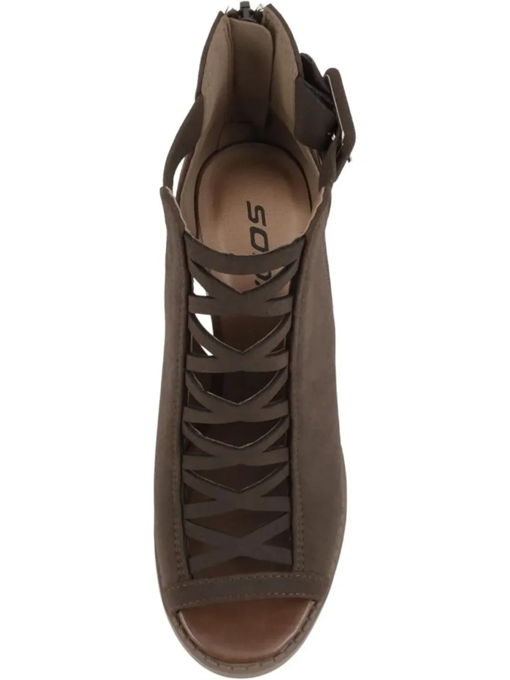 Women's Dark Brown Nubuck Open Toe Crisscross Strap Back Zipper Heels Sandals